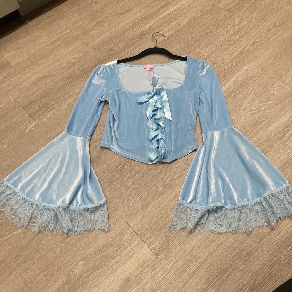 Sugar Thrillz / Dolls Kill light blue velvet corset top
